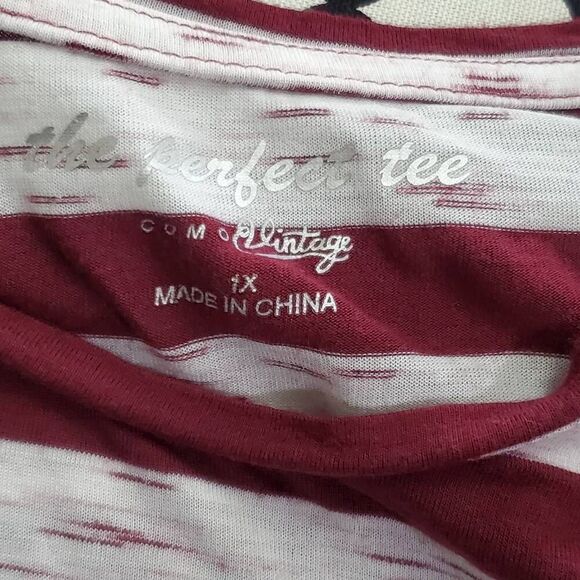 Como Vintage Perfect Tee Size 1x Plus Burgundy/White Stripe LS Shirt - Picture 6 of 9